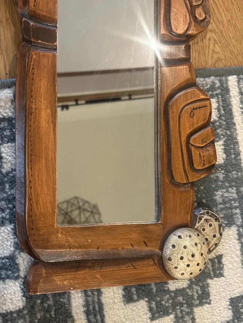 Vintage Wood Golf Bag carved Wall Mirror Decor Clubs And Balls Folk Art Style